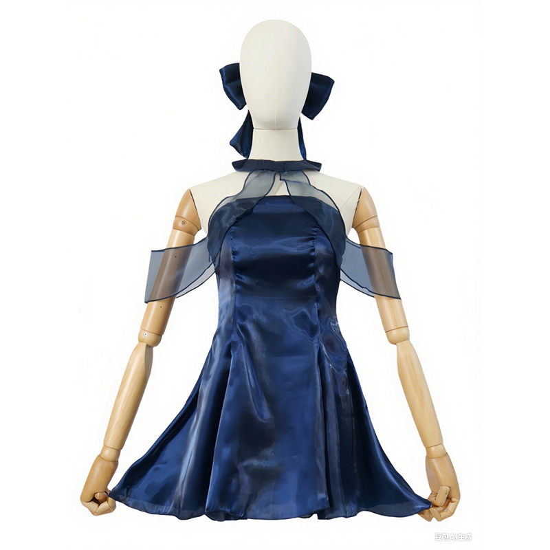 Anime Cosplay Blue Hair - 블루 아카이브 Chunxiang 다크 블루 드레스와